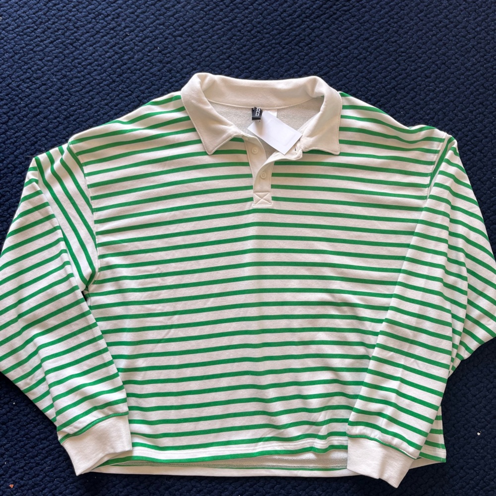 Top strip green/cream , Medium. New tags